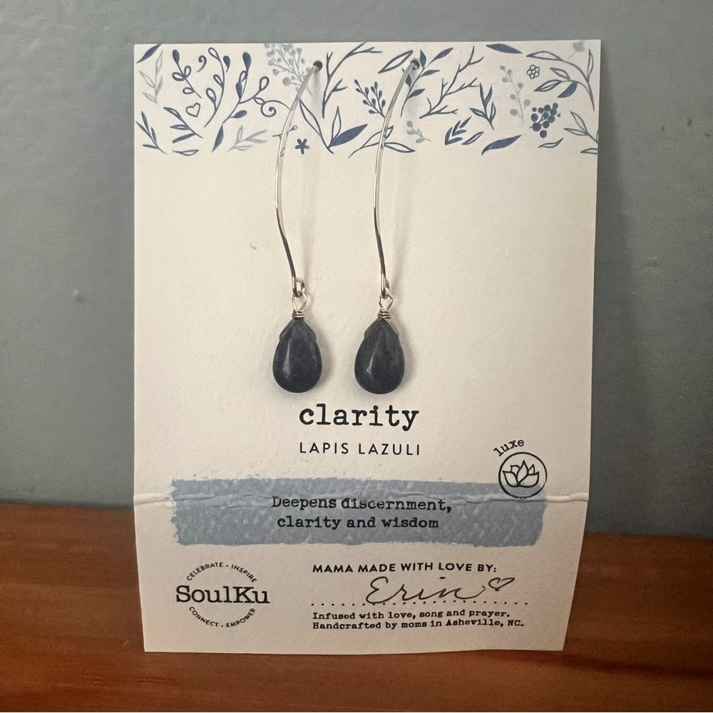 Soulku Elegant Lapis Lazuli Long Wire Drop Earrings Sterling Silver - NEW
